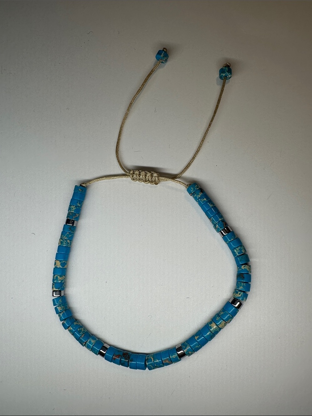 Gold Cord Turquoise Beaded Adjustable Bracelet